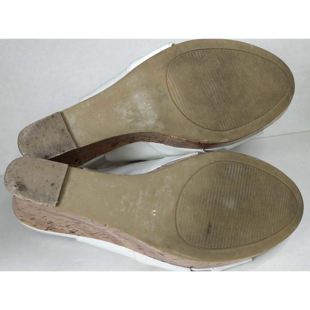 G by Guess Women's White Faux Leather 5" Cork Wedge Heel Strappy Sandal 8.5 M - Picture 6 of 12
